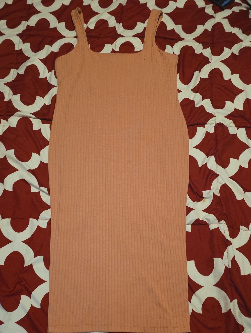 Sleeveless Ribbed Midi Dress in Peach